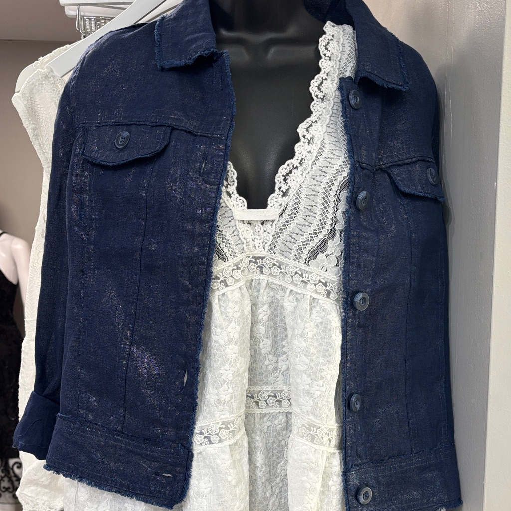 Lulu-B Indigo Linen Shimmer Button-Up Jacket